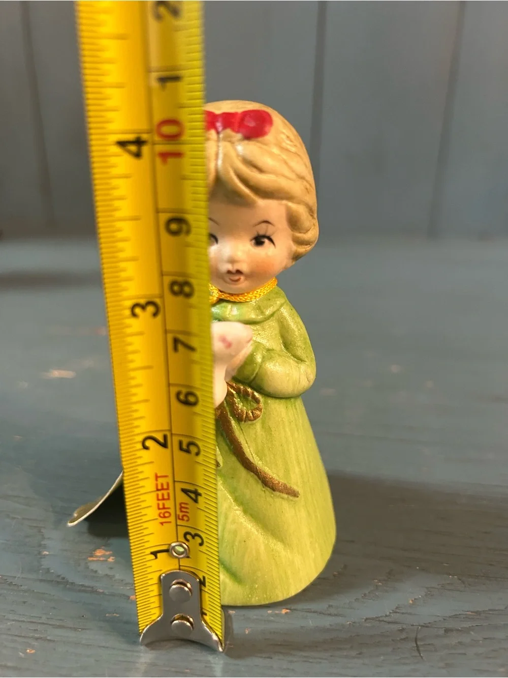 JASCO Vintage 1978 Merri Bells - Green Girl Figurine Holiday Decor with Bunny